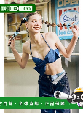 日本直邮Rienda 缎带牛仔绑带杯比基尼 [RI3465EW25003] 深蓝色