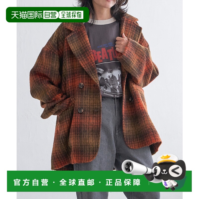 1h可退 日本直邮VENCE EXCHANGE 中性格纹中长款双排扣外套 29580