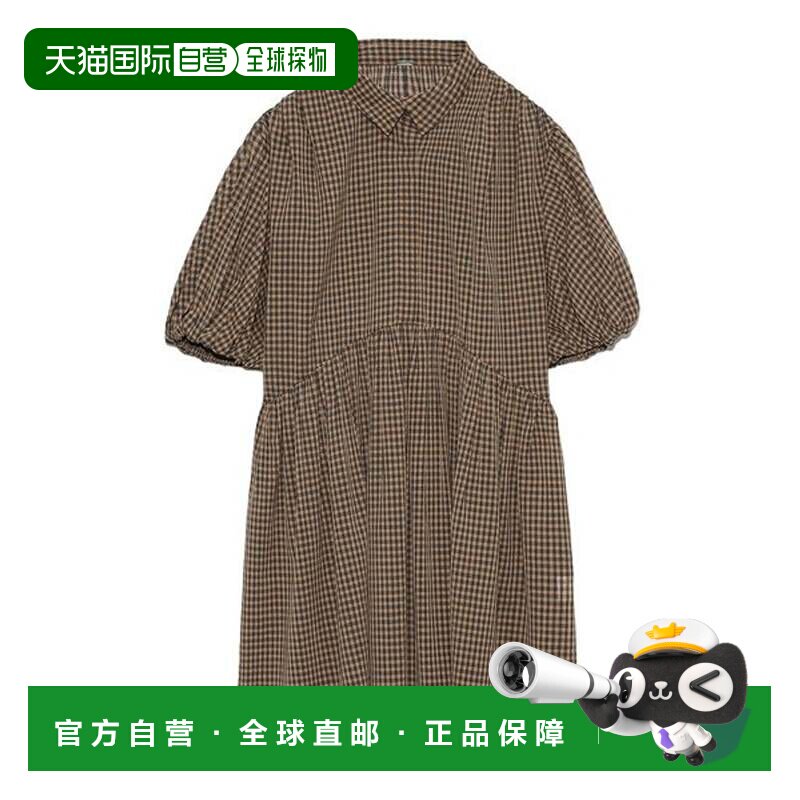 日本直邮Mila Owen 泡泡袖褶皱格纹束腰内搭上衣