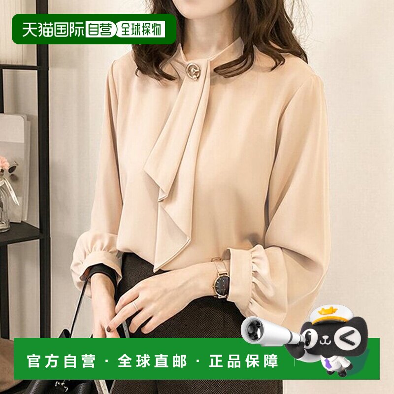 自营｜Amulet喵护符女士衬衫黑棕色高级垂顺亲肤法式缎面泡泡袖