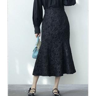 1h可退 日本直邮SAISON DE PAPILLON女士高雅细腻提花鱼尾中长裙