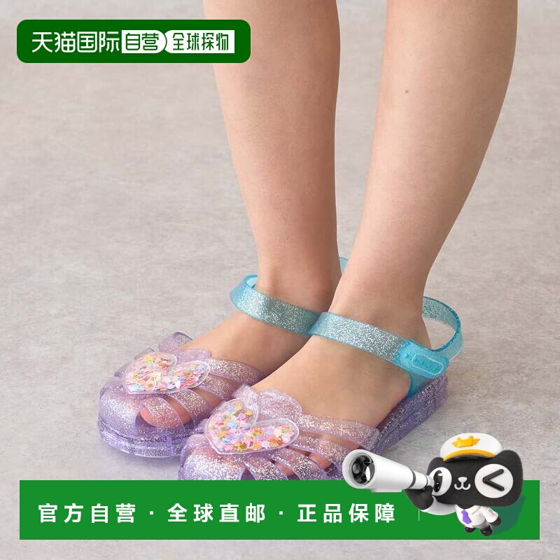 日本直邮KP品牌官方发货女童透明闪亮凉鞋前端爱心亮片魔术贴搭扣图片