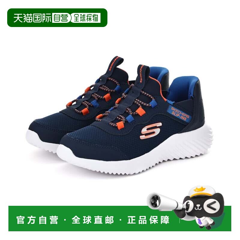 日本直邮SKECHERS 儿童运动鞋 男孩 童鞋 免手穿脱 弹力绑带 海军