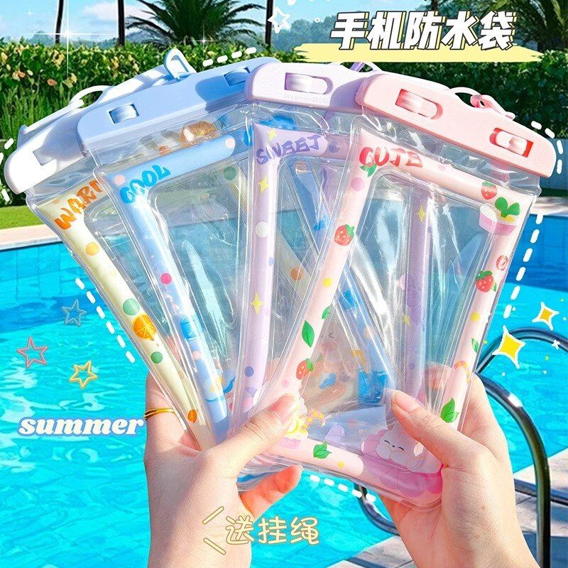 可爱卡通手机防水袋可触屏游泳外卖专用装备骑手气囊漂流保护套子
