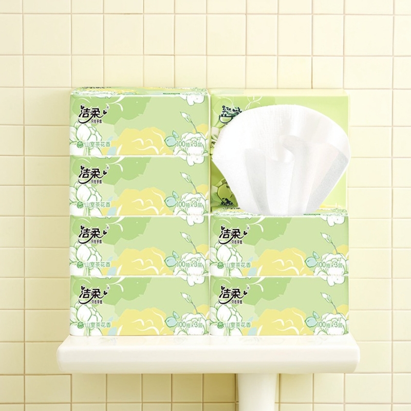 洁柔山茶花香抽纸3层100抽纸巾面巾纸卫生纸家用餐巾纸擦脸纸纸抽