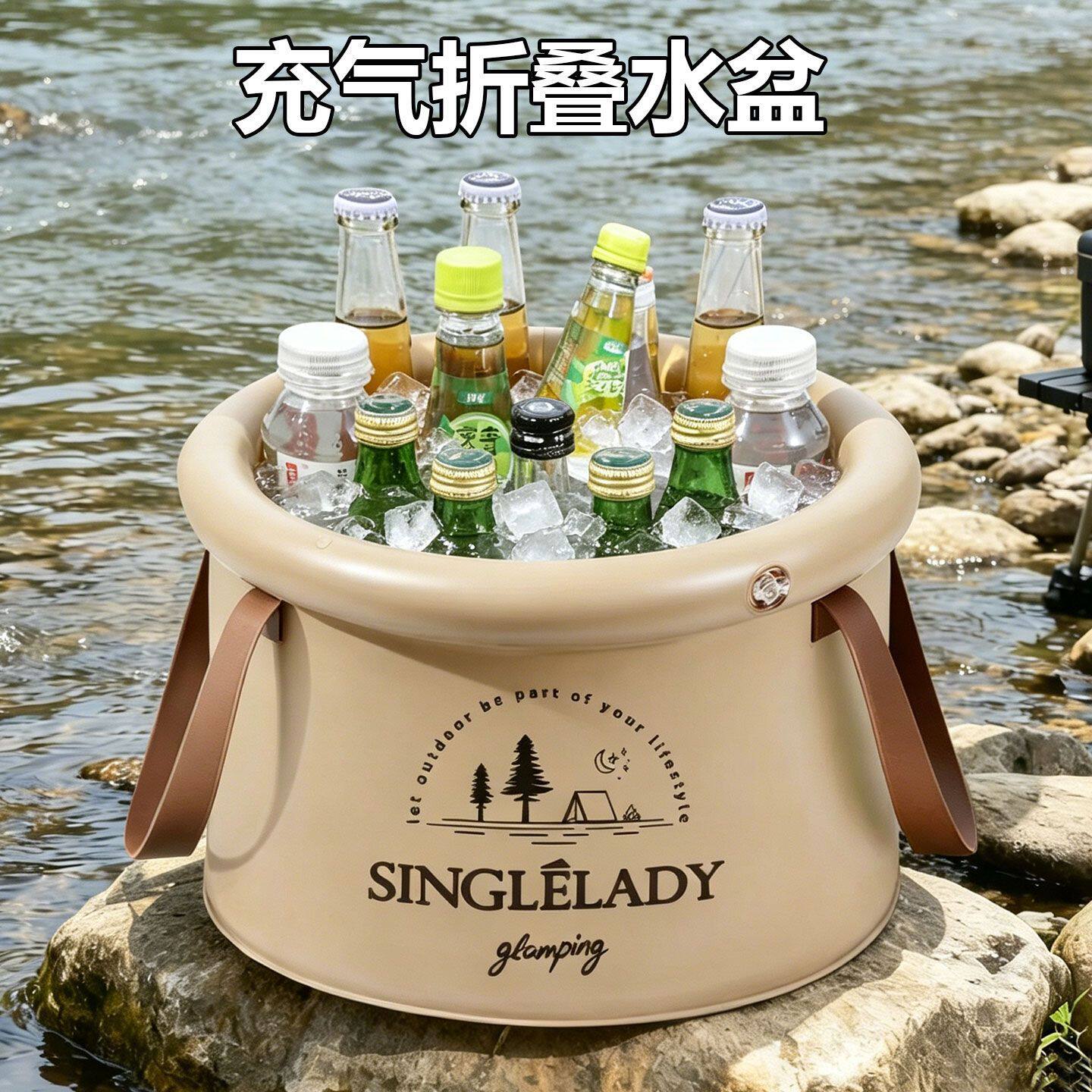 可折叠充气水盆户外便携洗菜盆旅游洗衣袋手提式洗漱盆洗脸泡脚桶