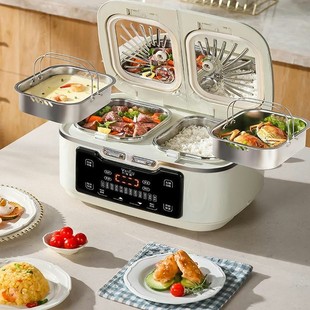 万福源0涂层双胆电饭煲多功能家用6L金属机身微压双拼一体电饭锅