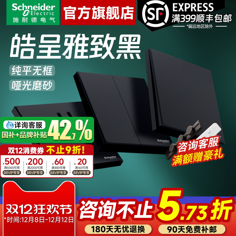 施耐德官方旗舰店皓呈黑开关插座