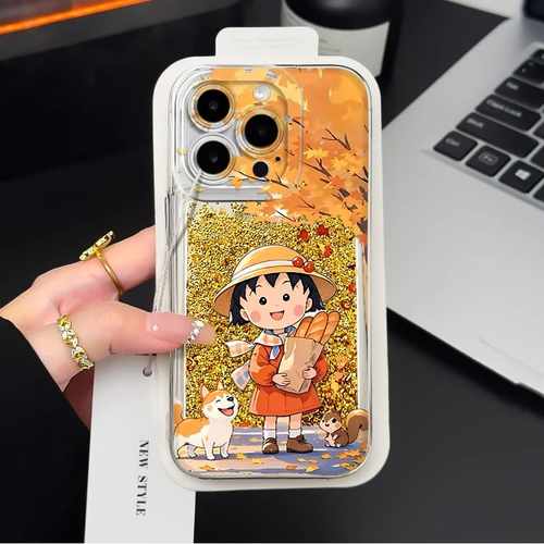 枫叶樱桃小丸子流沙金手机壳