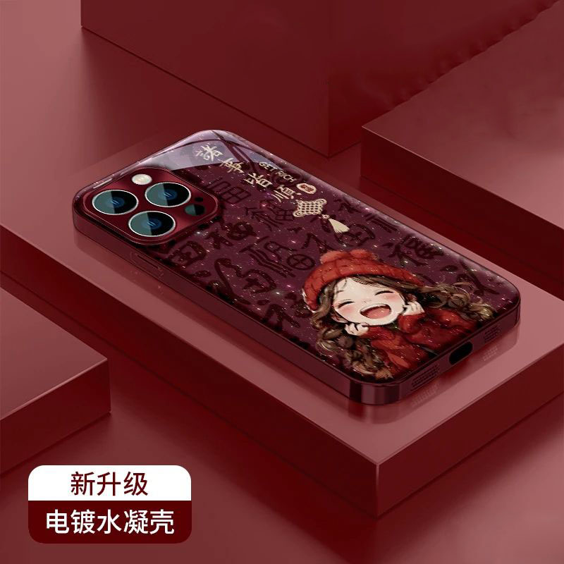 电镀诸事皆顺女孩适用苹果16手机壳iPhone15PROMAX新年红华为NOVA13PRO卡通MATE70超火VIVOS19创意RENO13小米