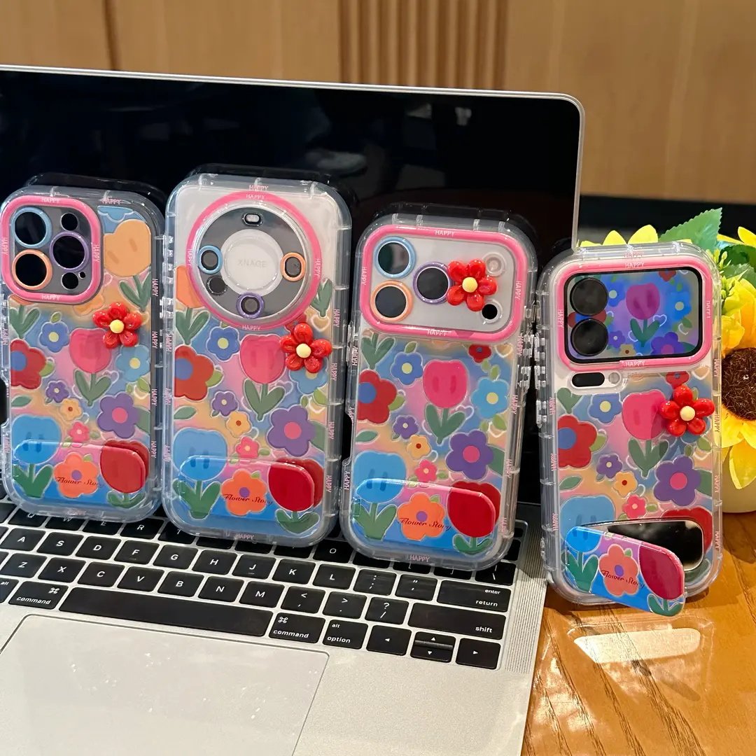 多巴胺郁金香支架适用苹果17手机壳iPhone16PROMAX新款华为PURA80透明NOVA15高级MATE60PRO女VIVO小米OPPOK90