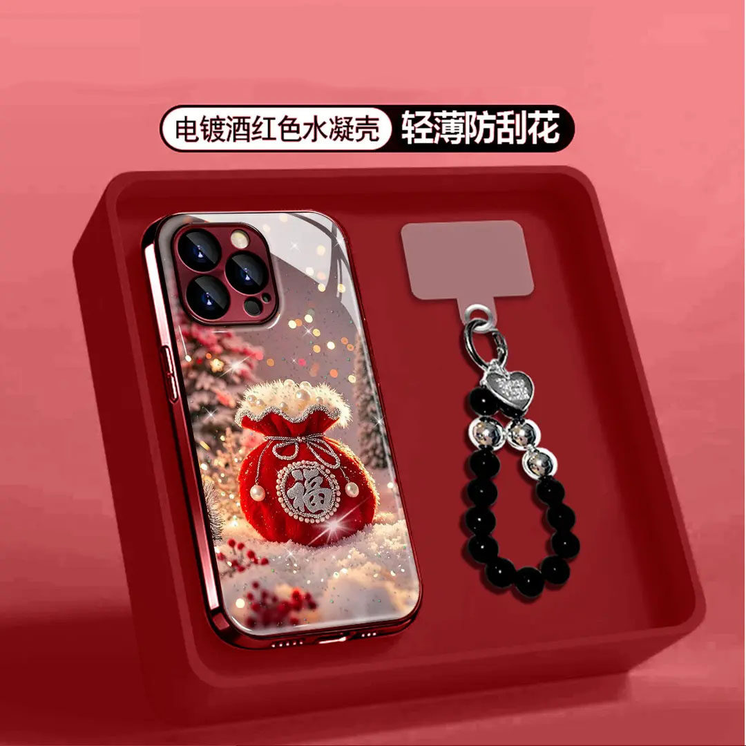 酒红电镀冬季福袋适用苹果手机壳