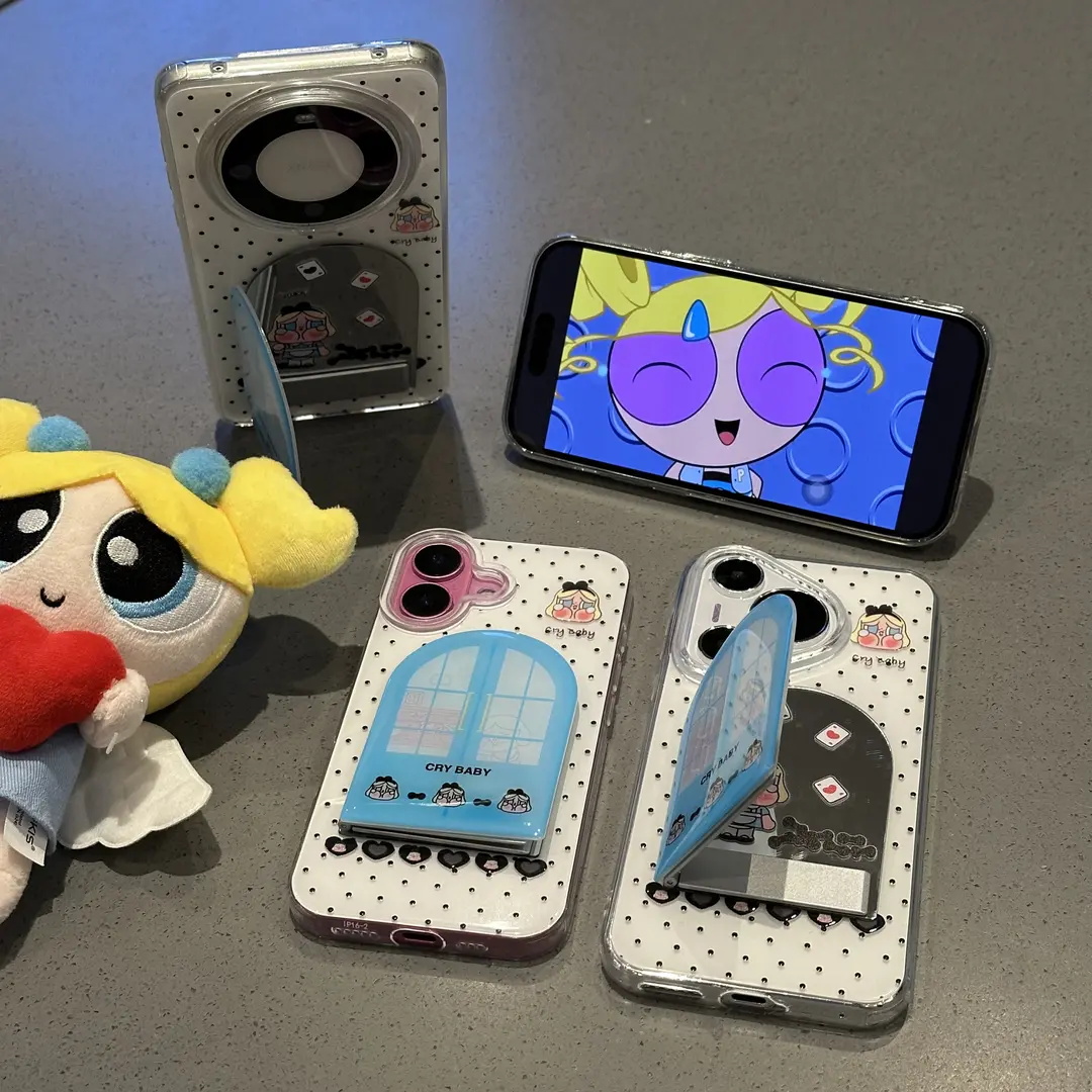 爱丽丝哭娃镜子支架适用苹果16PROMAX手机壳iPhone15/14新款华为PURA80可爱NOVA14/13防摔MATE60超火VIVO小米