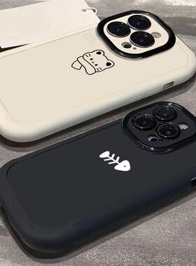 简约小猫咪鱼骨头适用苹果16手机壳iPhone15新款14/13卡通12/11PROMAX情侣XS/XR超火7/8P防摔14PLUS秋冬IP软