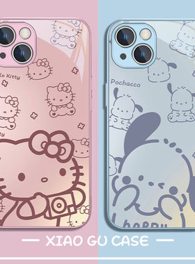 凯蒂猫帕恰狗适用苹果16/15PROMAX手机壳iPhone14PLUS玻璃套华为PURA80情侣NOVA14卡通MATE60PRO防摔VIVO红米