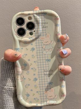 碎花白兔适用红米NOTE14PRO+手机壳TURBO4/K80保护套K70/K60/K50清新NOTE13/12TPRO闺蜜小米15/11全包CIVI4粉