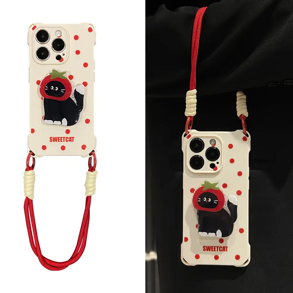 番茄小黑猫支架适用苹果手机壳