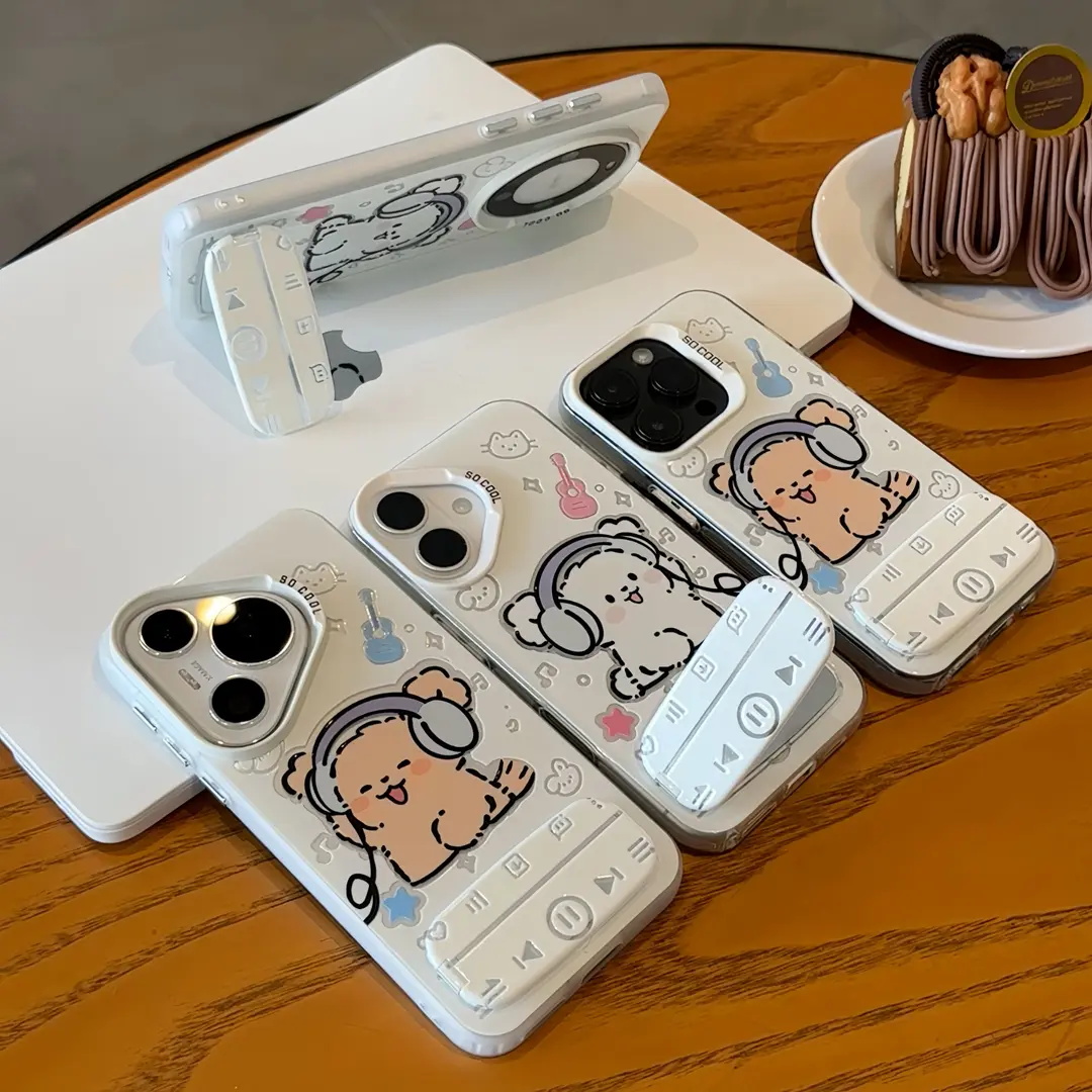 耳机小狗播放器支架适用苹果16手机壳iPhone15彩银壳华为NOVA14情侣PURA70防摔MATE60PRO超火VIVO小米OPPOA3X
