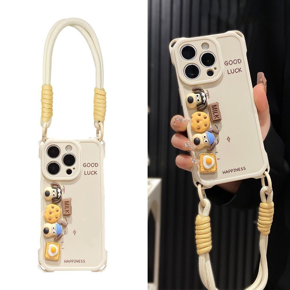 英文小狗适用苹果16手机壳iPhone15/14PRO立体公仔华为NOVA12四角挂绳PURA70情侣OPPORENO12小米红米K70VIVO