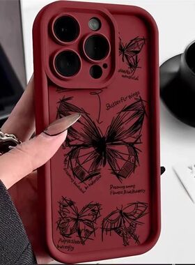 ins素描蝴蝶适用华为nova11手机壳mate60/30新款nova10/9/8/7SE甜酷荣耀90/80超火70/30pro秋冬p50情侣x40i红