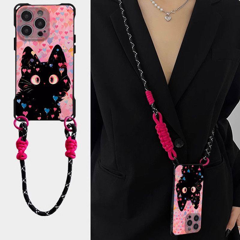 粉底爱心猫适用苹果15手机壳iPhone16新款华为PURA70卡通NOVA12四角挂绳MATE60防摔小米14超火VIVO19斜跨OPPO,3C数码配件,手机保护套/壳,淘宝优惠券,粉丝福利购,淘宝优惠卷