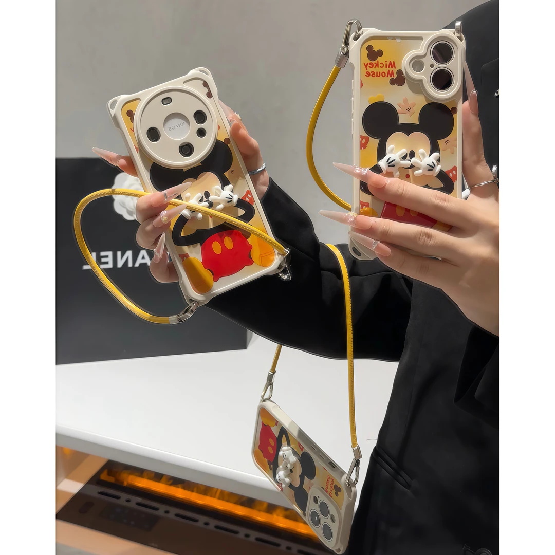 米奇手掌适用苹果16/15PROMAX手机壳华为PURA80四角挂绳壳NOVA14/13可爱MATE60PRO+防摔S30小米RENO13荣耀400