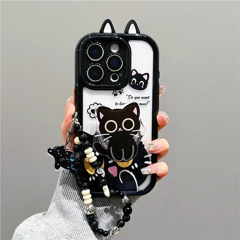萌系小黑猫适用苹果手机壳