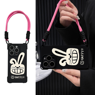 搞怪兔子四角挂绳手机壳