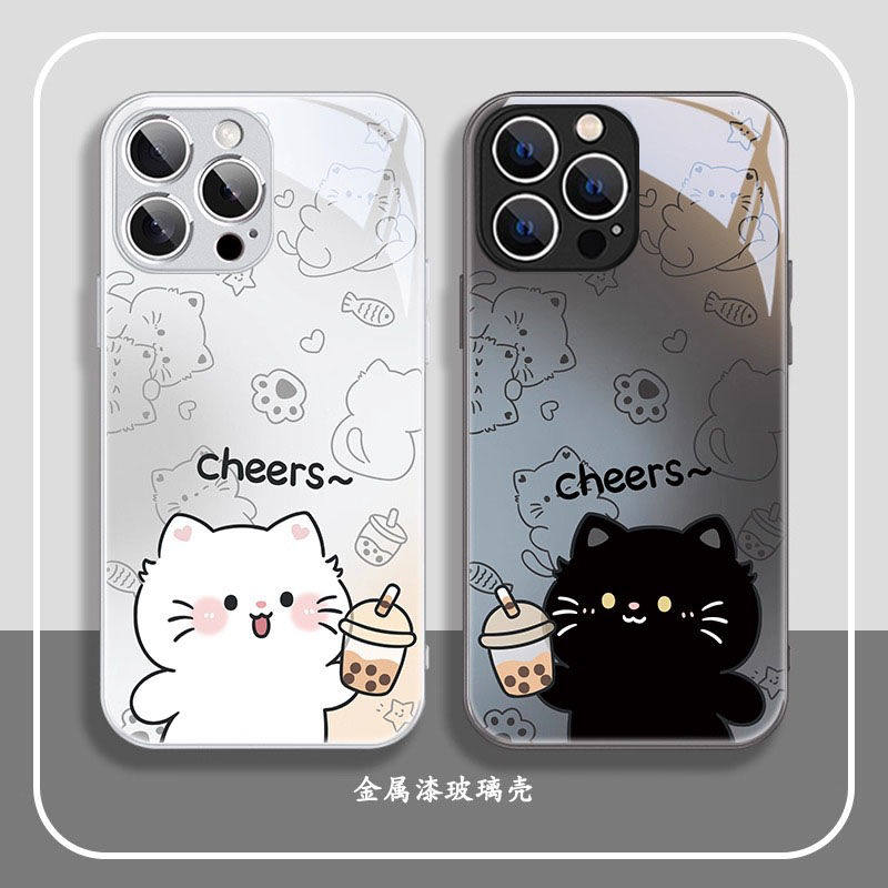 奶茶情侣猫咪适用苹果手机壳
