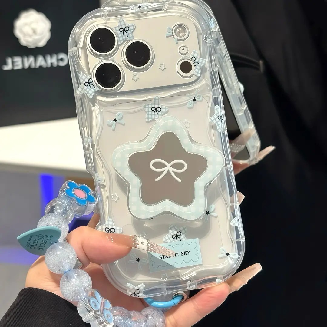 星星蝴蝶结支架挂绳适用苹果17手机壳iPhone16/14PROMAX透明华为PURA80创意NOVA15简约MATE60PRO女VIVO超火