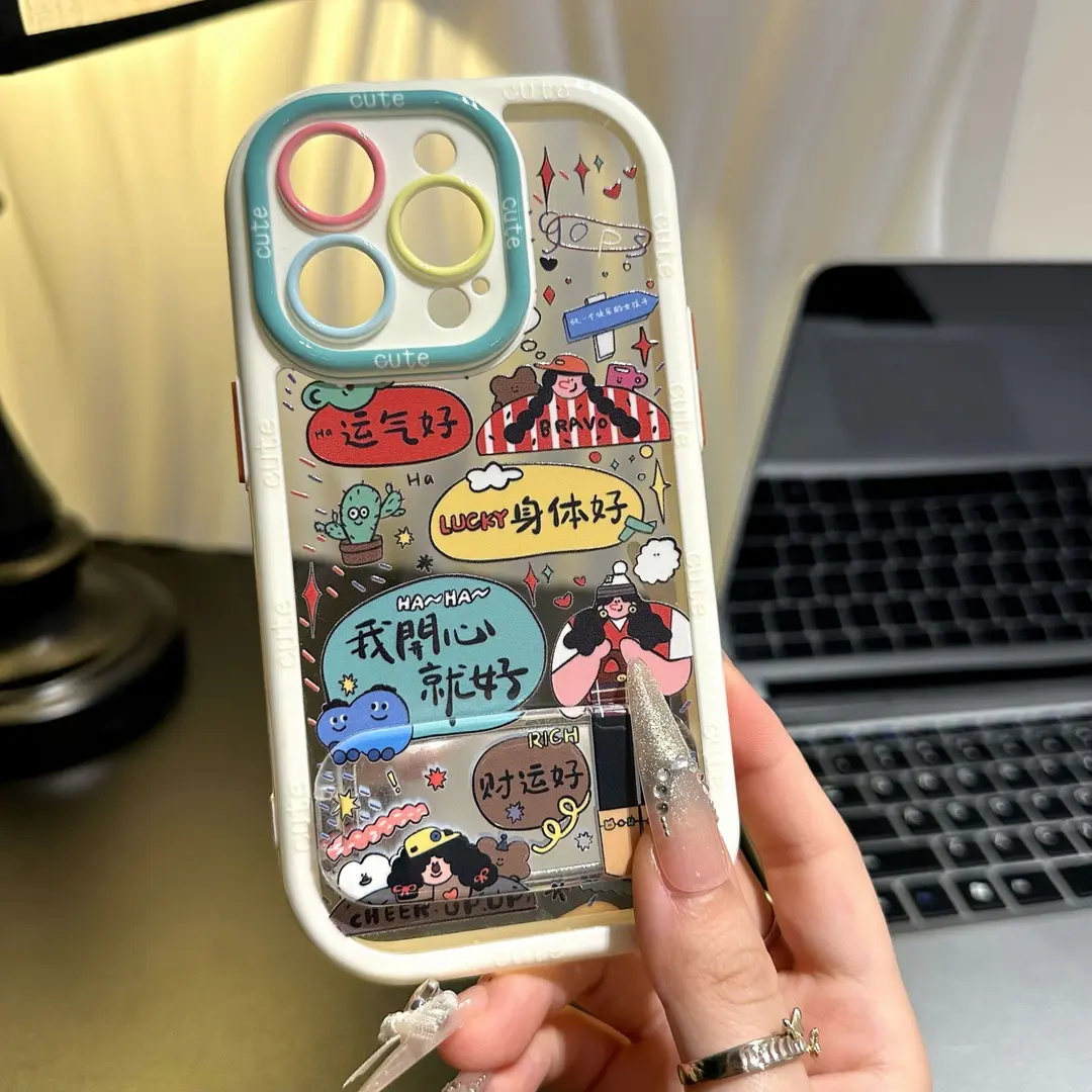 开心涂鸦女孩适用苹果16PROMAX手机壳iPhone15透明壳华为NOVA13/12卡通PURA70创意MATE60超火S20小米红米OPPO