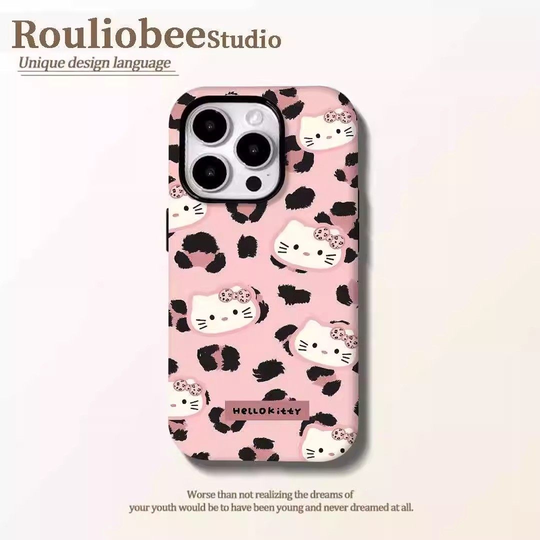 潮牌粉豹纹凯蒂猫二合一手机壳