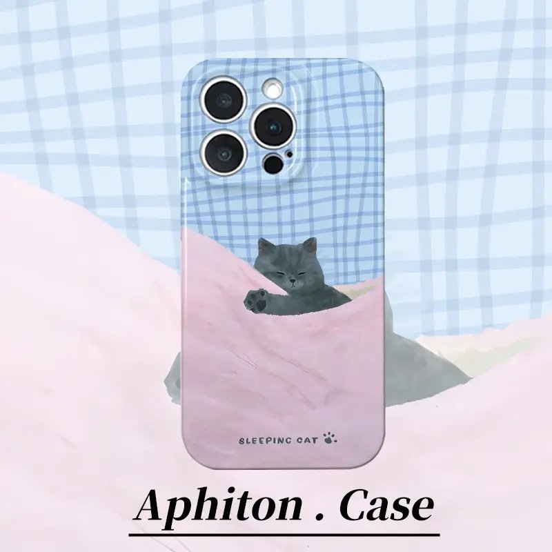 蓝条纹睡觉猫咪适用苹果17手机壳iPhone16/15菲林华为NOVA15可爱MATE60PRO情侣P80防摔TURBO5MAX创意VIVO超火