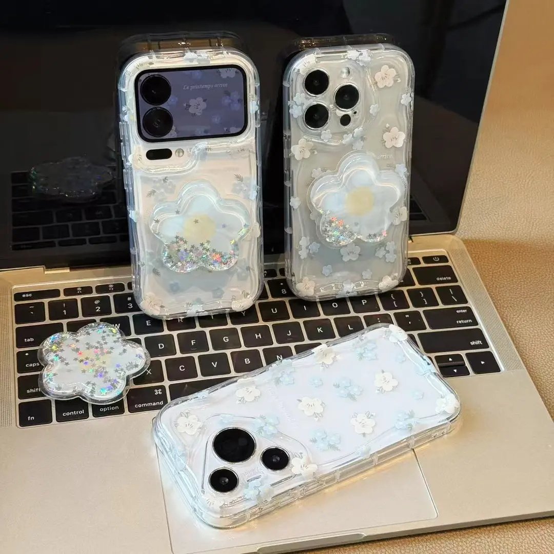 蓝白花朵适用苹果17PROMAX手机壳iPhone16E透明华为PURA80创意MATE60PRO全包VIVOS50闺蜜RENO15C支架NOVA15软