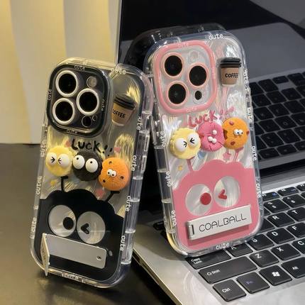 煤球咖啡适用苹果16PROMAX手机壳iPhone15/14可爱华为PURA70情侣NOVA13全包防摔MATE60超火VIVO小米红米OPPO