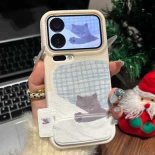 睡觉小猫支架适用苹果17手机壳iPhone16 华为PURA80可爱NOVA14情侣X300防摔OPPO小米红米K90 15PROMAX秋冬新款