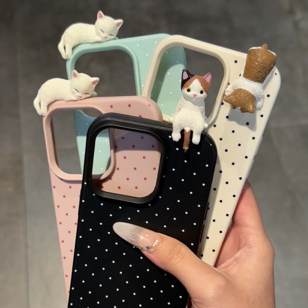 波点立体猫咪适用任意型号手机壳