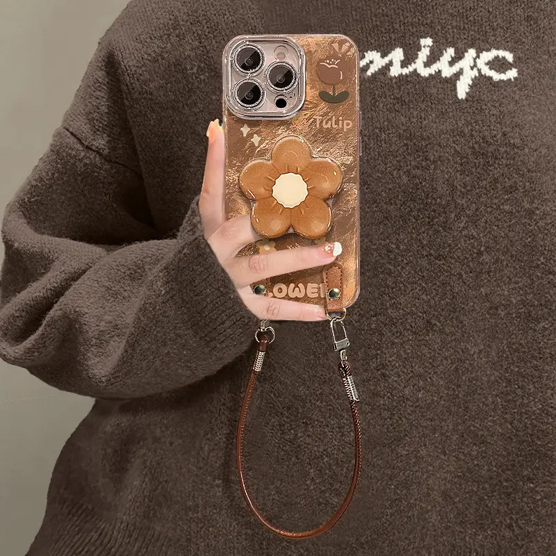 棕色花支架适用苹果手机壳