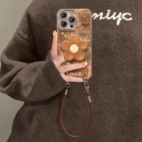 棕色花支架适用苹果手机壳