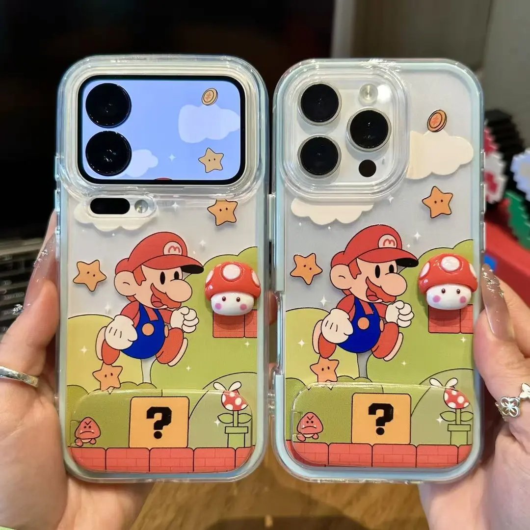 卡通蘑菇马里奥适用苹果17手机壳iPhone16/15PROMAX透明华为PURA80可爱NOVA15创意MATE60PRO防摔VIVO小米OPPO