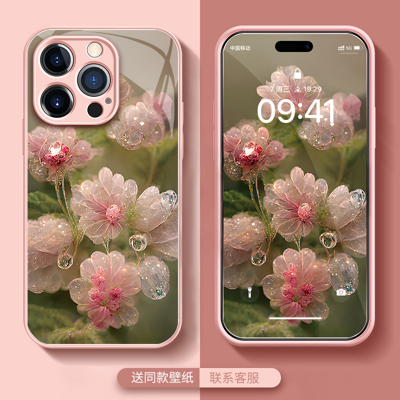 华为荣耀玻璃ins手机壳水晶花