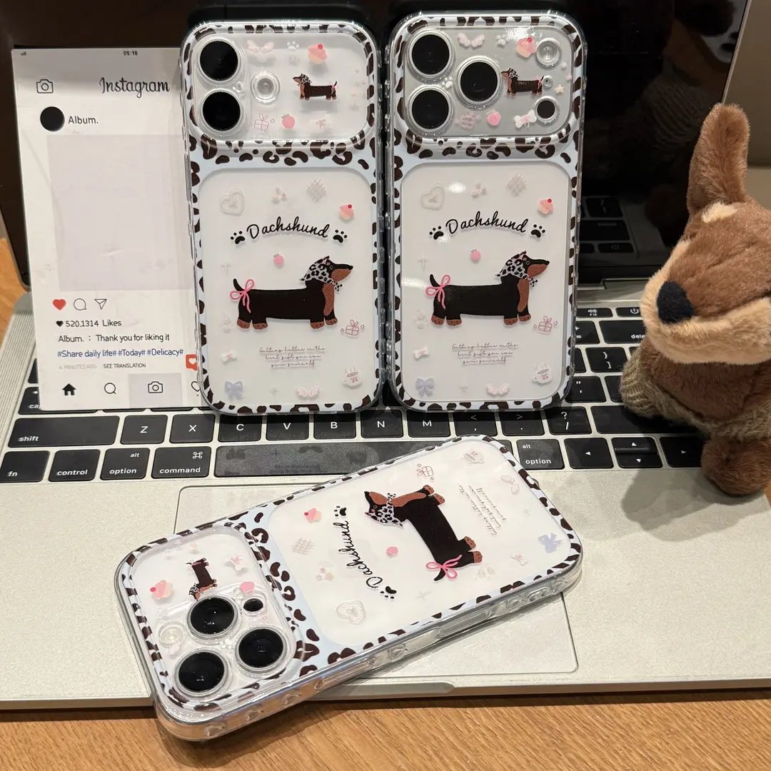 日韩豹纹腊肠狗适用苹果手机壳