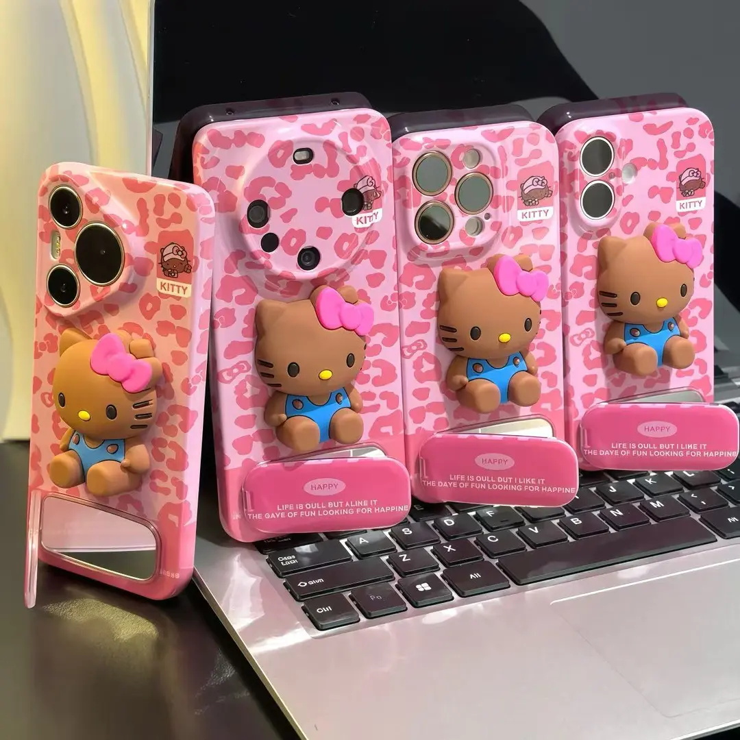粉豹纹kitty酱公仔支架手机壳