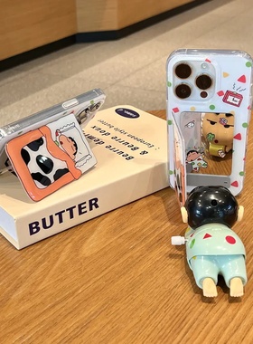 睡觉小新镜面支架适用苹果16PRO手机壳iPhone15/14PLUS新款OPPORENO14可爱PURA70大孔NOVA14防摔S30红米K80女