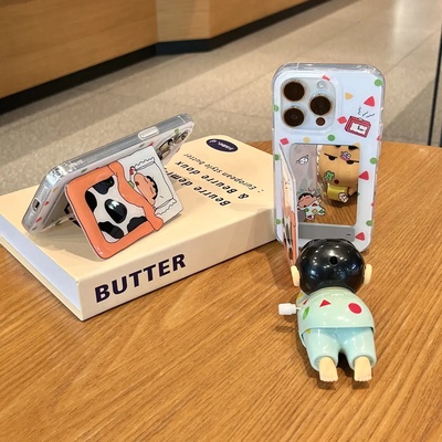 睡觉小新镜面支架适用苹果手机壳