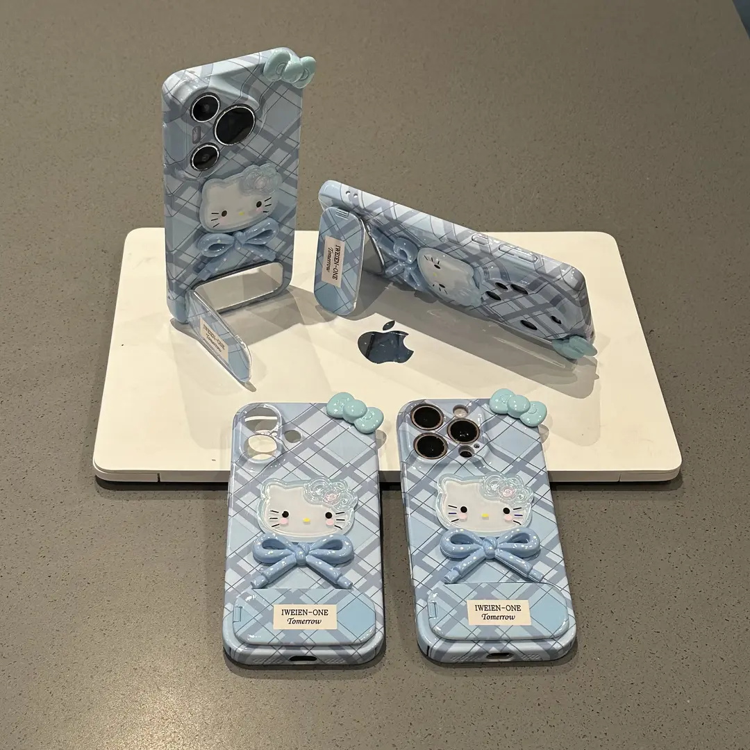 蓝菱格KT蝴蝶结适用苹果手机壳