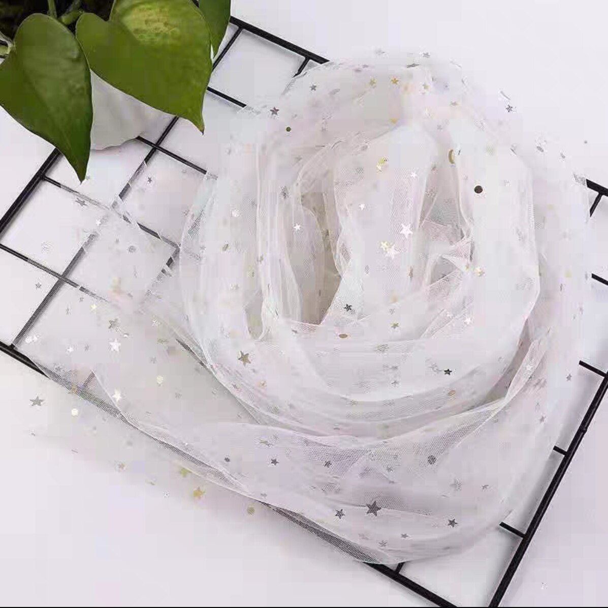 橱窗装饰星星网纱布料绒布白色缎布儿童生日派对背景墙道具