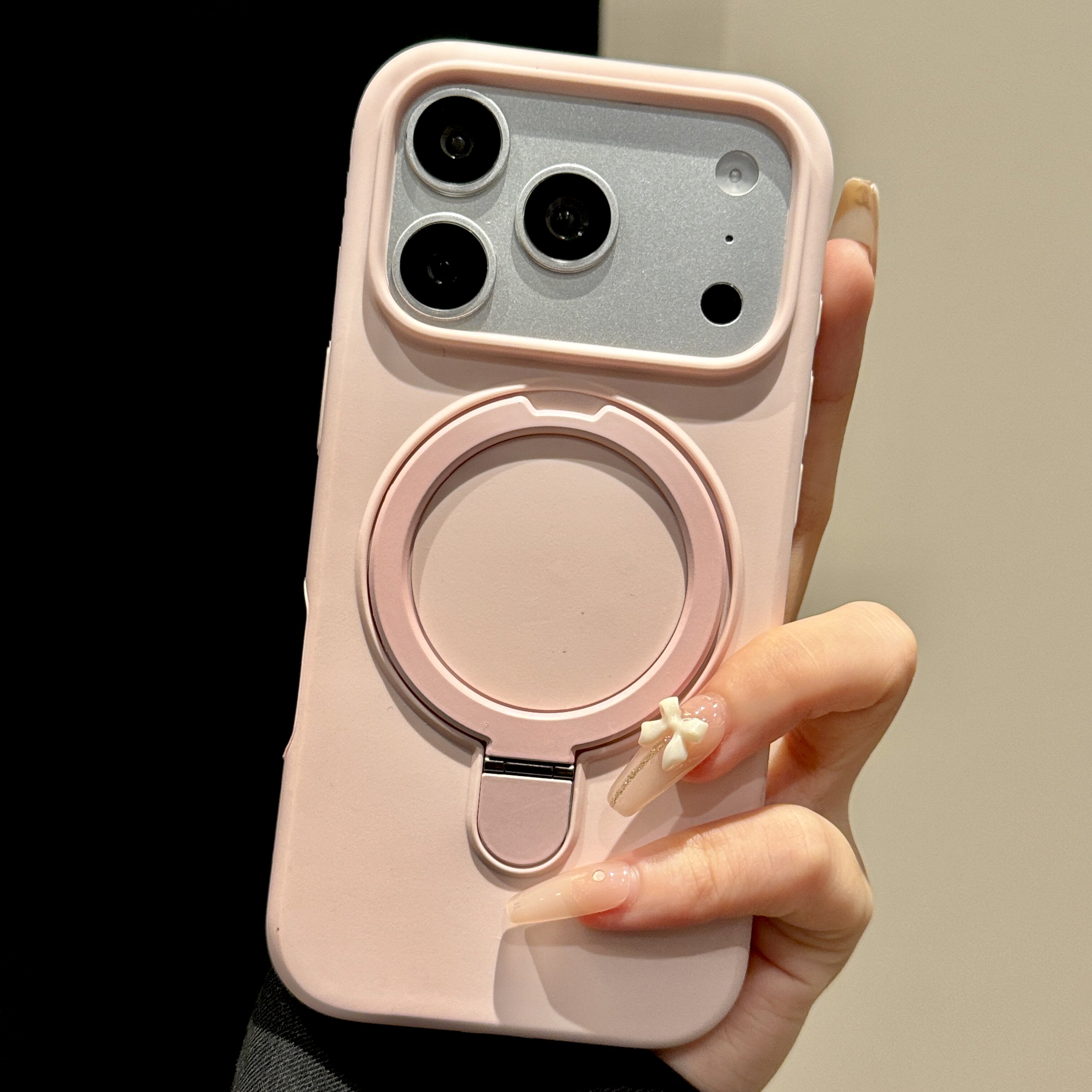 韩道适用苹果17pro手机壳豆粉色iphone16promax液态硅胶磁吸支架壳iPhone15pro防摔18高级感14大孔简约保护套