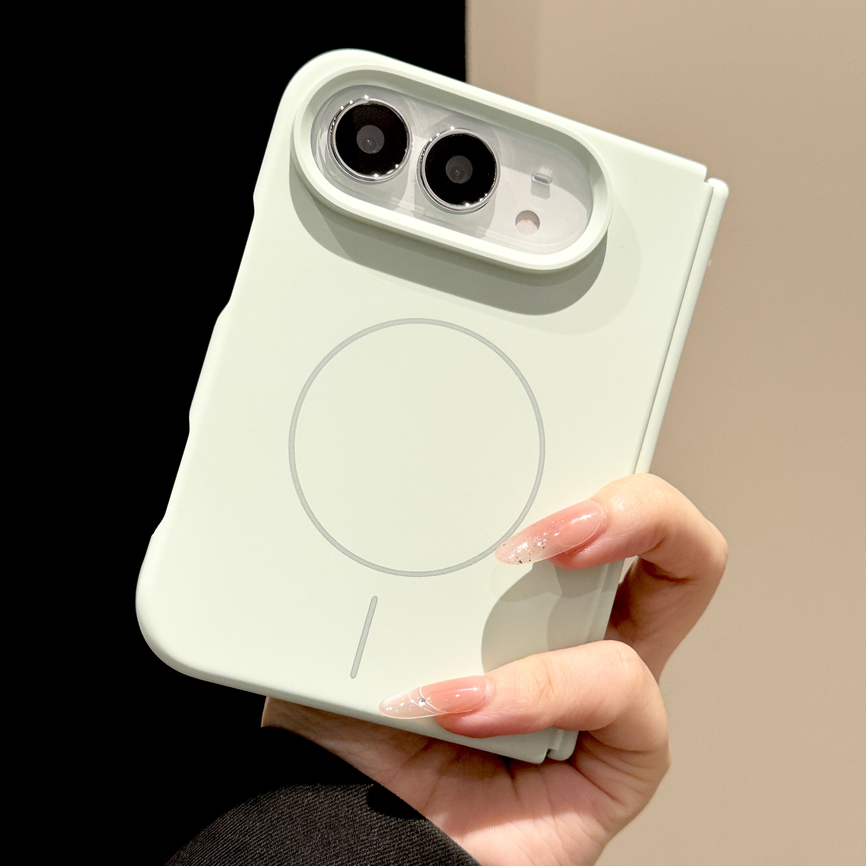 韩道适用苹果iPhoneDuo折叠屏手机壳新款薄荷绿色肤感液态硅胶细圈磁吸充电中轴全包简约ins风四角防摔保护套