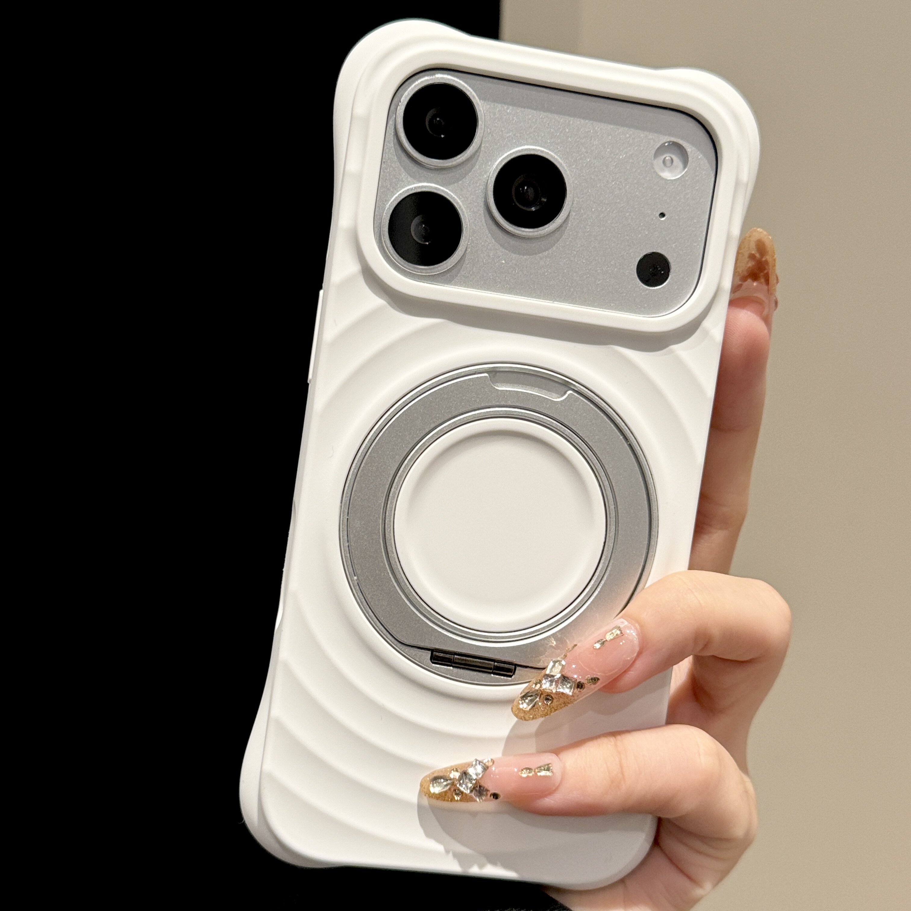 韩道适用苹果18Promax手机壳iPhone17pro新款雪白纯色波漾磁吸壳液态硅胶360支架简约16全包15四角防摔保护套
